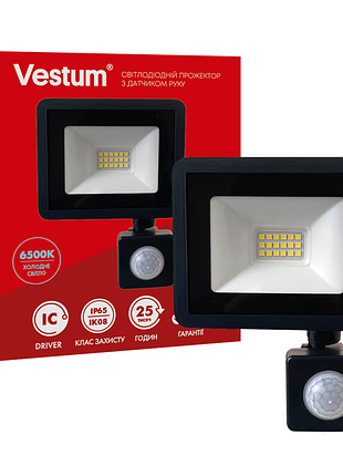Світлодіодний прожектор с датчиком руху vestum 10w 800лм 6500k 180-260v ip65 1-vs-3019