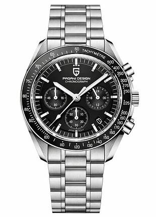 Чоловічий годинник pagani design pd-1701 silver-black з сапфіровим склом та механізмом seiko vk63