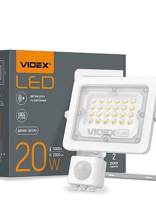 Світлодіодний прожектор videx f2e 20w 5000k з датчиком руху та освітленості