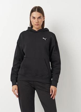 Р. 44-46/s-m женское черное худи puma со стандартным карманом-кенгуру спереди и небольшим фирменным логотипом бренда