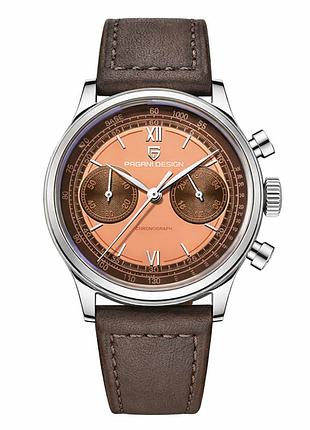 Чоловічий годинник pagani design pd-1739 silver-brown з сапфіровим склом та механізмом seiko vk64
