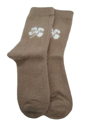 Носки теплые женские с мехом норки flower no brand 921-01 пудровый 36-41 1 шт
