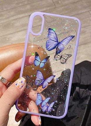 Панель чехол для apple iphone x / xs alitek бабочки с блестками purple