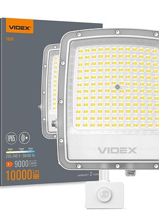 Світлодіодний прожектор videx f5 100w 3000-5000-6500k з датчиком руху 230v white (vl-f5-100cw-s)