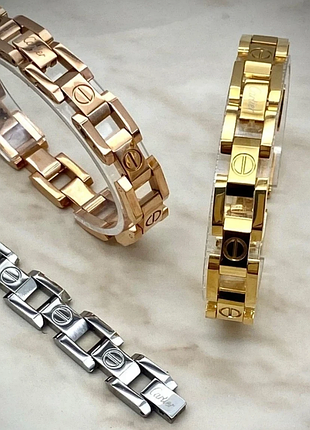 Чоловічий браслет картье з медичної сталі (stainless steel) червона позолота