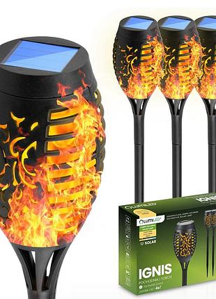Садова лампа-факел lumiled ignis сонячна, led з ефектом полум'я, набір 4 шт, чорна, ip44