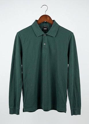 Преміальний лонгслів-поло hugo boss оригінла s-m dark green