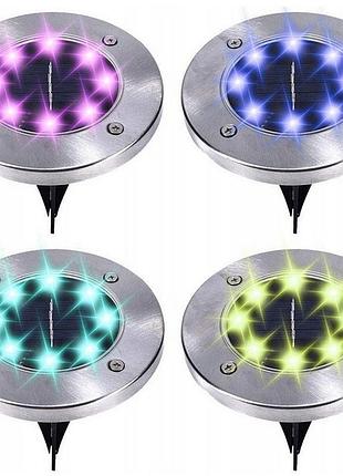 Садовая лампа superled диск rgb на солнечной батарее, уличный светильник в землю, 4 шт
