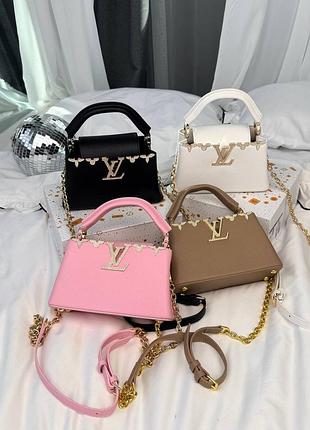 🩷🖤louis vuitton capucines брендовая стильная сумочка луи виттон натуральная кожа розовая черная беж белая премиум люкс