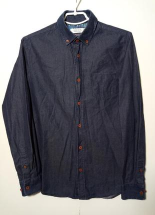 Рубашка блузка джинсовая деним темно синяя классическая