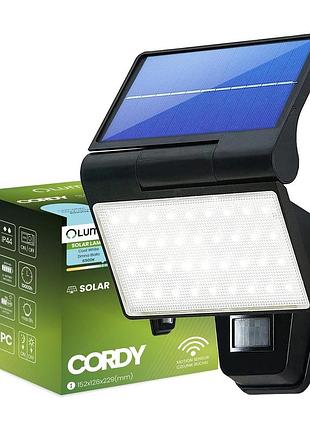 Вуличний led прожектор lumiled cordy на сонячній батареї з датчиком руху та сутінків, холодний світло 6500k, ip44