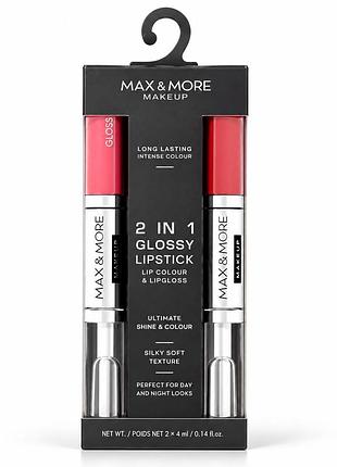 Стійка помада та блиск max & more 2 в 1 — soft pink і vibrant red