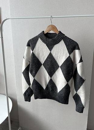 Сірий светр оверсайз в ромби аргайл h&m pringle