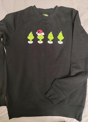 Світшот унісекс the grinch з новорічним принтом xs-s чорний