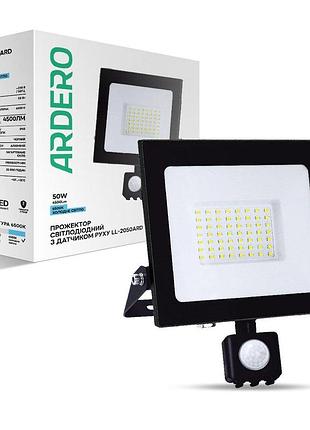 Світлодіодний прожектор ardero ll-2050ard 50вт з датчиком руху чорний