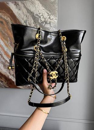 🖤🖤💎брендовая кожаная сумка тоут шанель черная с золотой фурнитурой люкс премиум
