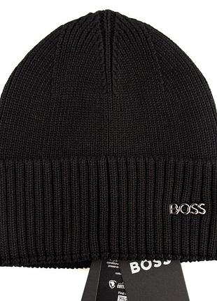Шапка черная женская мужская hugo boss хьюго босс унисекс зимняя люкс качество