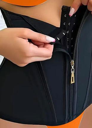 Высокий подгрудный корсет с двойной утяжкой в зоне талии, корректирующий корсет сильной утяжки, бандаж-корсет для похудения ketty черный, l