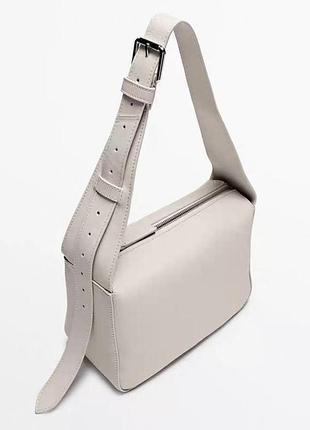 Massimo dutti шкіряна жіноча сумка крос-боді багет бананка молочного кольору на плече через плече базова повсякденна натуральна шкіра