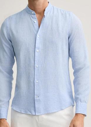 Стильна чоловіча лляна сорочка ingvar slim fit (комір-стійка)