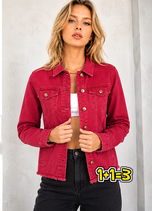 🎁1+1=3** стильная джинсовая красная женская куртка джинсовка denim co, размер 44 - 46