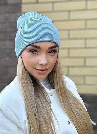 Базовая голубая женская шапка бини в мелкий рубчик 
новинка 💫 шапка alaya