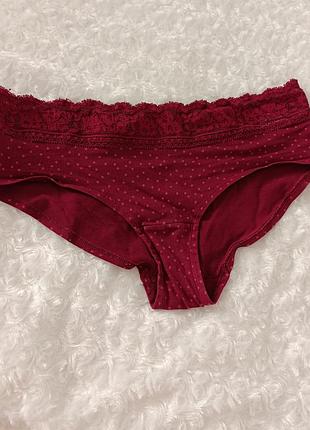 Бордові котонові трусики ажурні труси m&s l xl 12 14 40 42 48 50