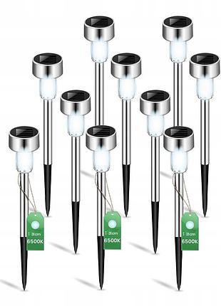 Светильники для газона lumiled palis 10 шт серебристые, солнечные ландшафтные фонари с датчиком сумерек, ip44