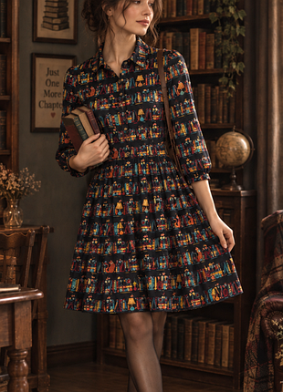Оригинальное платье-рубашка с "книжевым" принтом joanie clothing размер м 📚✨