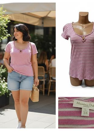 514. massimo dutti, літня легка футболка в смужку, рожевого кольору, розмір l