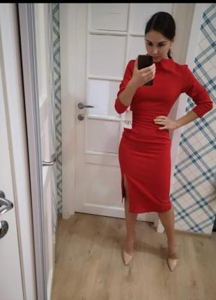 Красное платье футляр zara1 фото