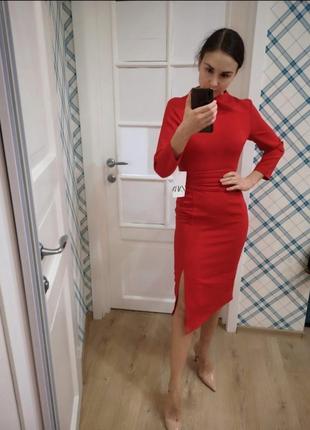 Красное платье футляр zara2 фото