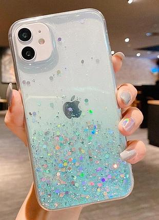 Чехол панель силиконовый с блестками для apple iphone x / xs gradient green