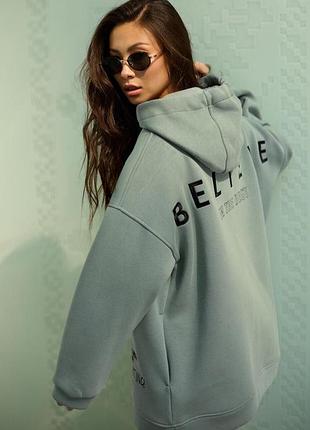 Теплая женская толстовка оверсайз с капюшоном 42-46 размеры разные расцветки оливковый, 44
