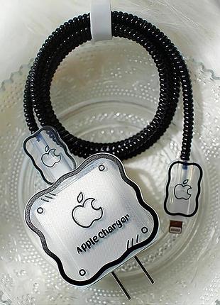 Чохол для блока зп iphone ipad 18/20w + захист кабелю apple charger black cable (5 в 1)