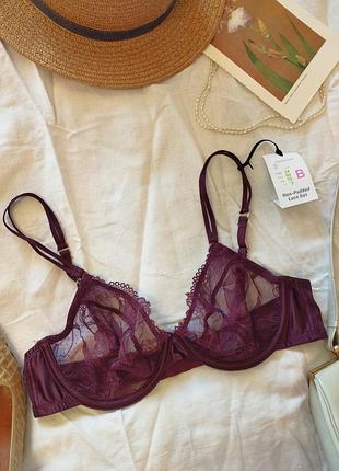 Ніжний мереживний бюстгальтер primark 34b / 75b бордовий (марсала) новий