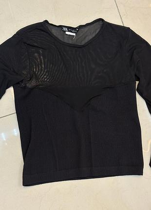 Кофта лонгслів з імітацією корсету та з сіточкою zara