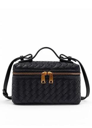 Сумка жіноча bottega veneta чорна плетена з екошкіри