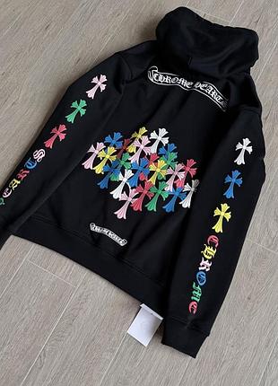 Черное худи толстовка chrome hearts multi color cross cemetery с разноцветными крестами