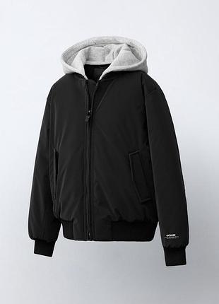 Zara новый с биркой теплый водоотталкивающий со съемным капюшоном бомбер