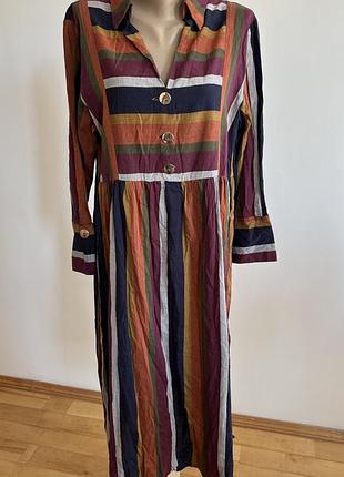 Сукня ethnic® by outfitters, легка тканина зі смугастим принтом, комір і ґудзики, зібрана талія, розмір l