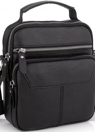 Сумка чоловіча шкіряна tiding bag через плече чорна