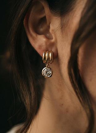 Нержавіюча сталь stainless steel сережки з цирконіями