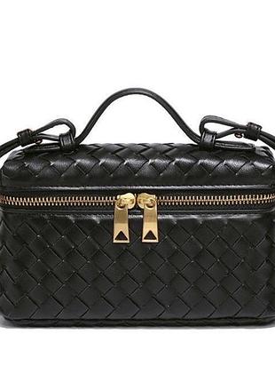 Сумка жіноча bottega veneta чорна плетена з екошкіри