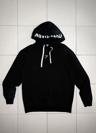 Худі gymshark джимшарк чорна кофта з капюшоном кенгуру спортивна чоловіча оверсайз m оригінал з логотипом спорт тренування фітнес тепла брендова кофта