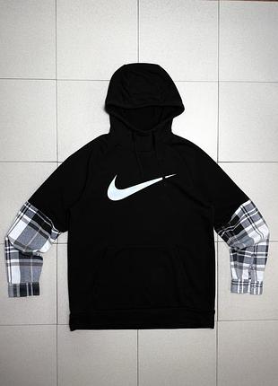 Худі nike dri-fit найк найкі чоловіче кофта світшот з капюшоном великий логотип swoosh картаті рукава сорочка кенгуру m