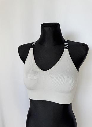 H&m sport спортивный топ бра лиф белый серый перекрест стрейч