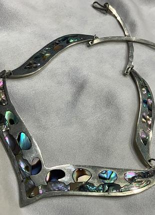 ✨🦚 🔥 роскошное винтажное колье-чокер mexico с радужным перламутром абалон (abalone shell) 🌊🦪
