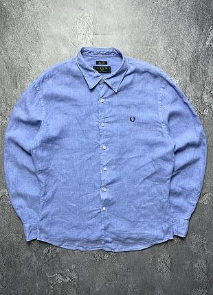90x vintage винтажная льняная рубашка fred perry фред перри big logo size xl размер хл