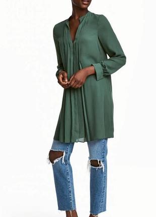 Коротка сукня жіноча h&m темно-зелена вільного крою з довгими рукавами, розмір 52-56